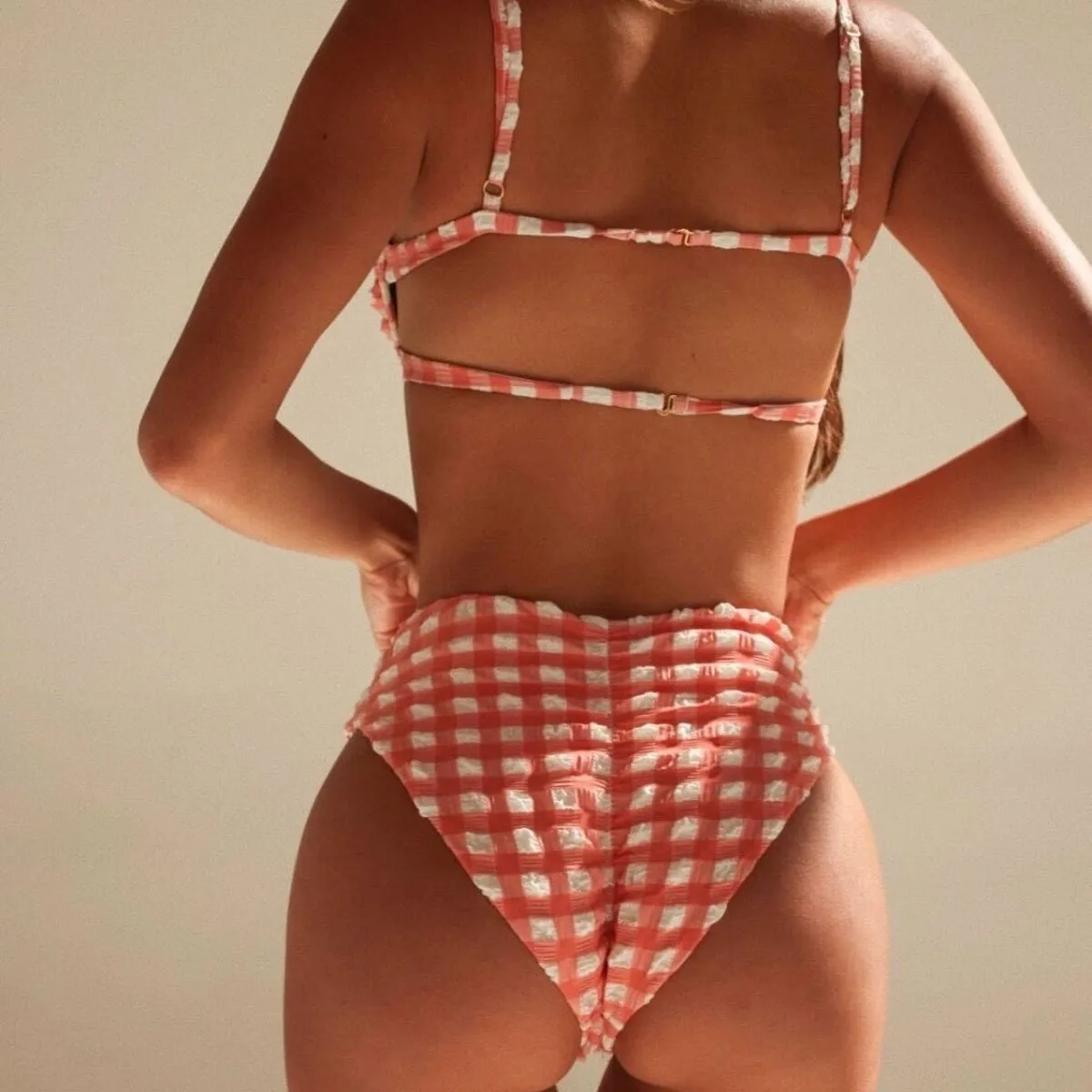 Shrimp Gingham Paula Tie-Up Bikini Bottom