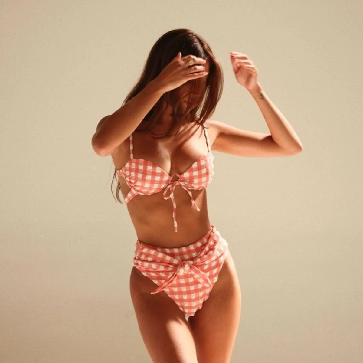 Shrimp Gingham Paula Tie-Up Bikini Bottom