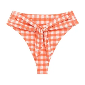 Shrimp Gingham Paula Tie-Up Bikini Bottom