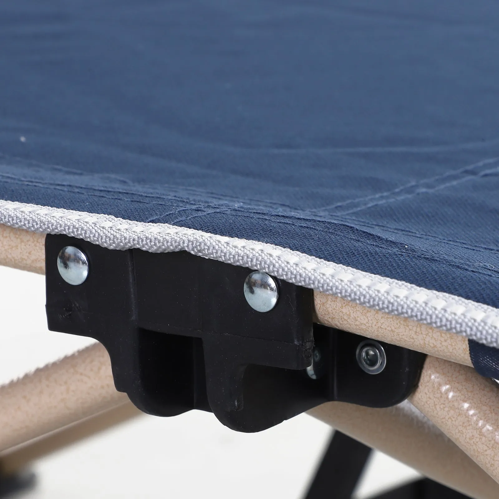 Single Person Camping Bed Folding Cot Outdoor Patio Portable Military Sleeping Bed Travel Guest Leisure Fishing with Side Pocket and Carry Bag - Blue