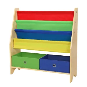 SONGMICS Children’s Book Shelves with Toy Storage Bins, 4 Tier Fabric Bookcase, Includes Anti-toppling Straps, Wooden Board Frame UGKR24Y