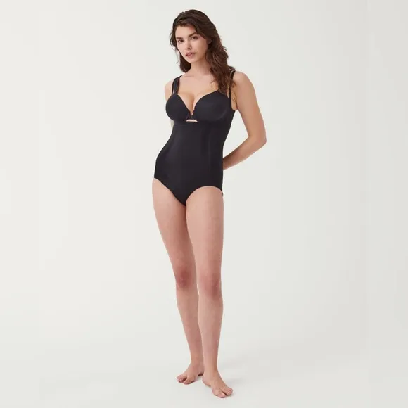 SPANX OnCore Open-Bust Panty Bodysuit -Very Black -NWT - Large