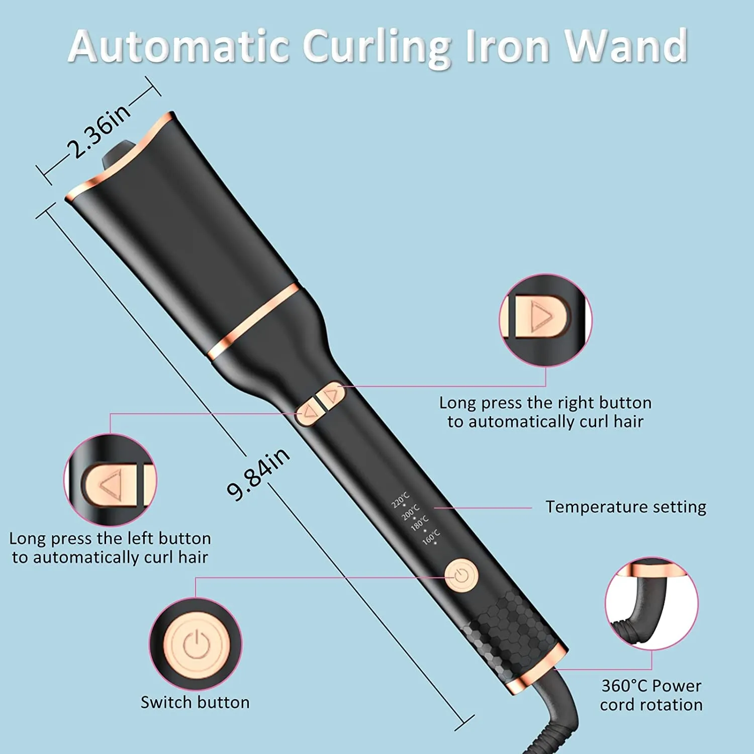 Spin N Curl Automatic Hair Curler Rotating Curling Iron for  Shoulder-Length Hair