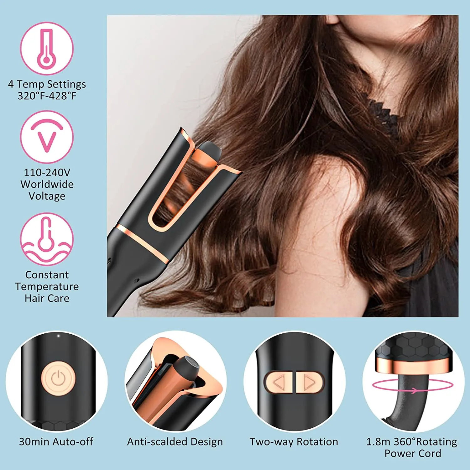 Spin N Curl Automatic Hair Curler Rotating Curling Iron for  Shoulder-Length Hair