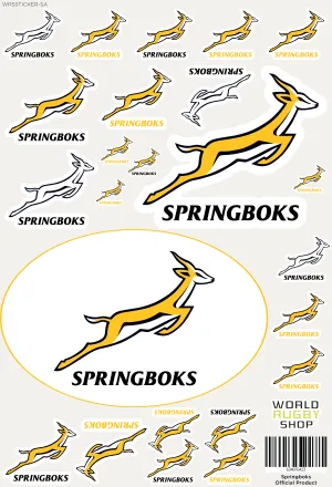 Springboks Sticker Sheet - Variety of 24 Stickers
