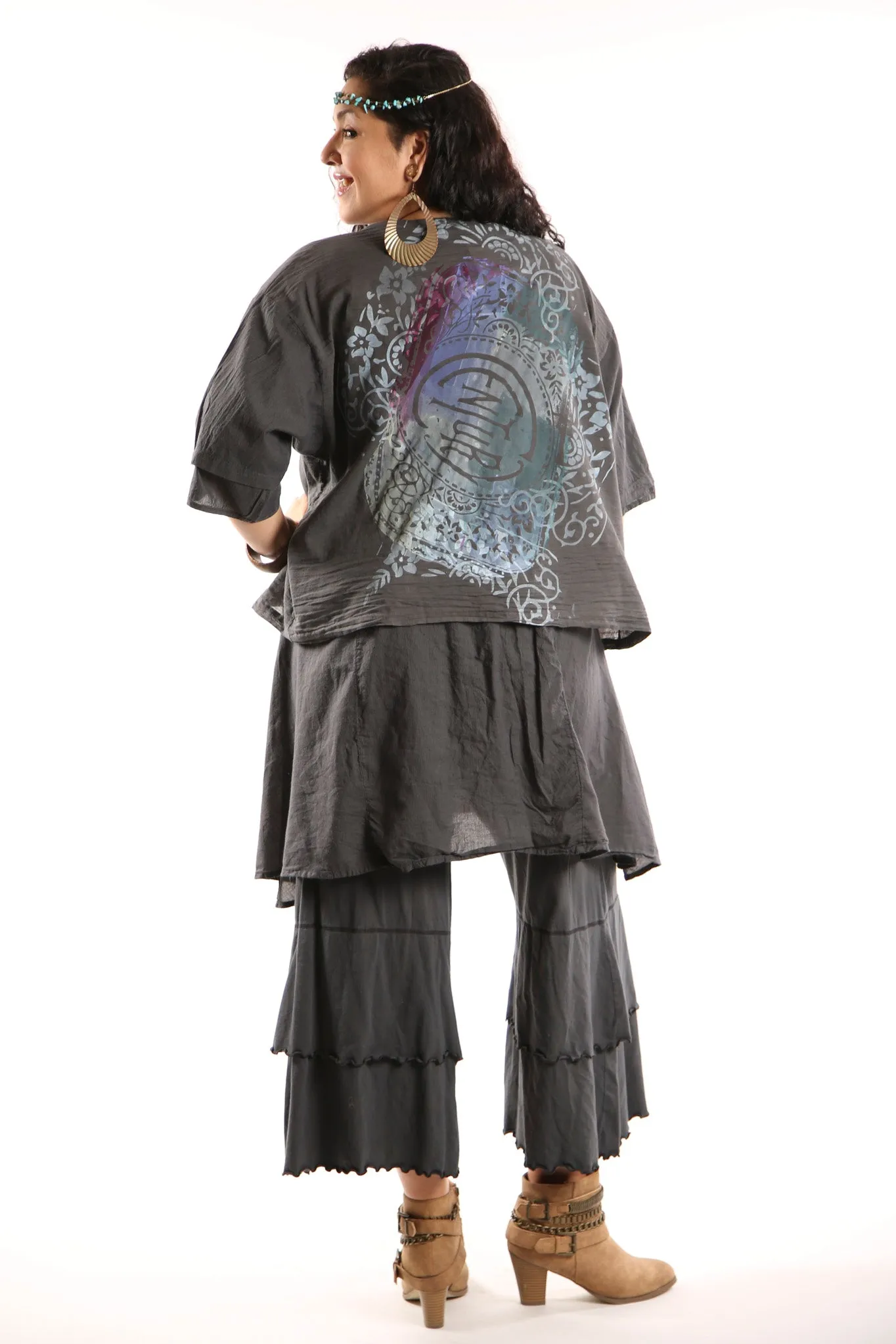 Striped Button Camp Top Black 2285-P