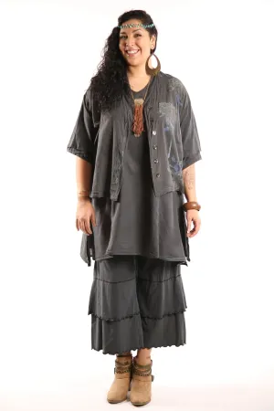 Striped Button Camp Top Black 2285-P