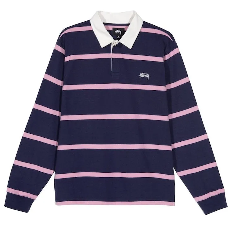 Stussy Hill Stripe L/S Rugby Shirt Navy