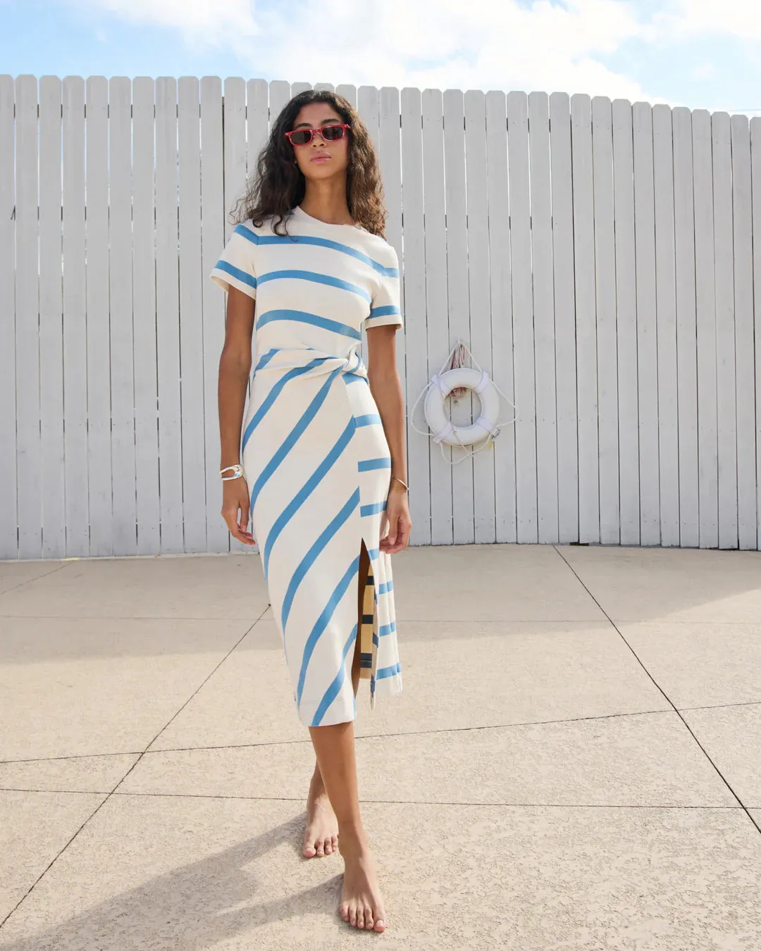 TANYA TAYLOR Short Sleeve Striped Cody Dress
