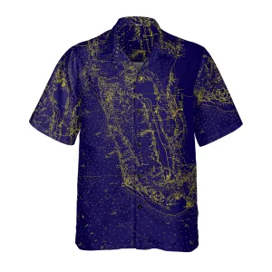 The Blue and Gold Sanibel and Pine Island Sound Coconut Button Camp Shirt