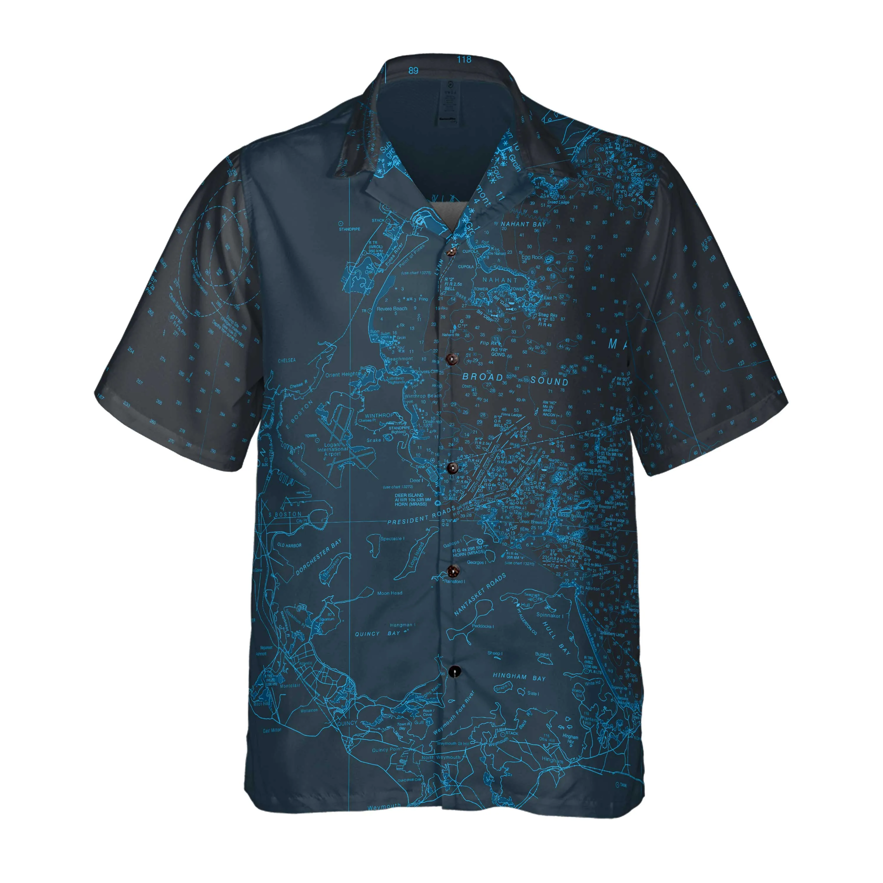 The Boston Harbor Midnight Blue Coconut Button Camp Shirt