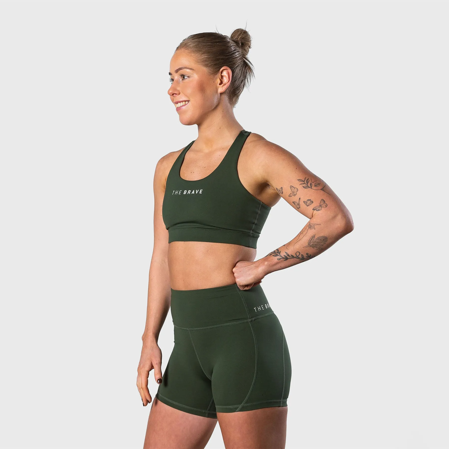 THE BRAVE - WOMEN'S SCULPT HIGH WAISTED BOOTY SHORTS - DARK OLIVE