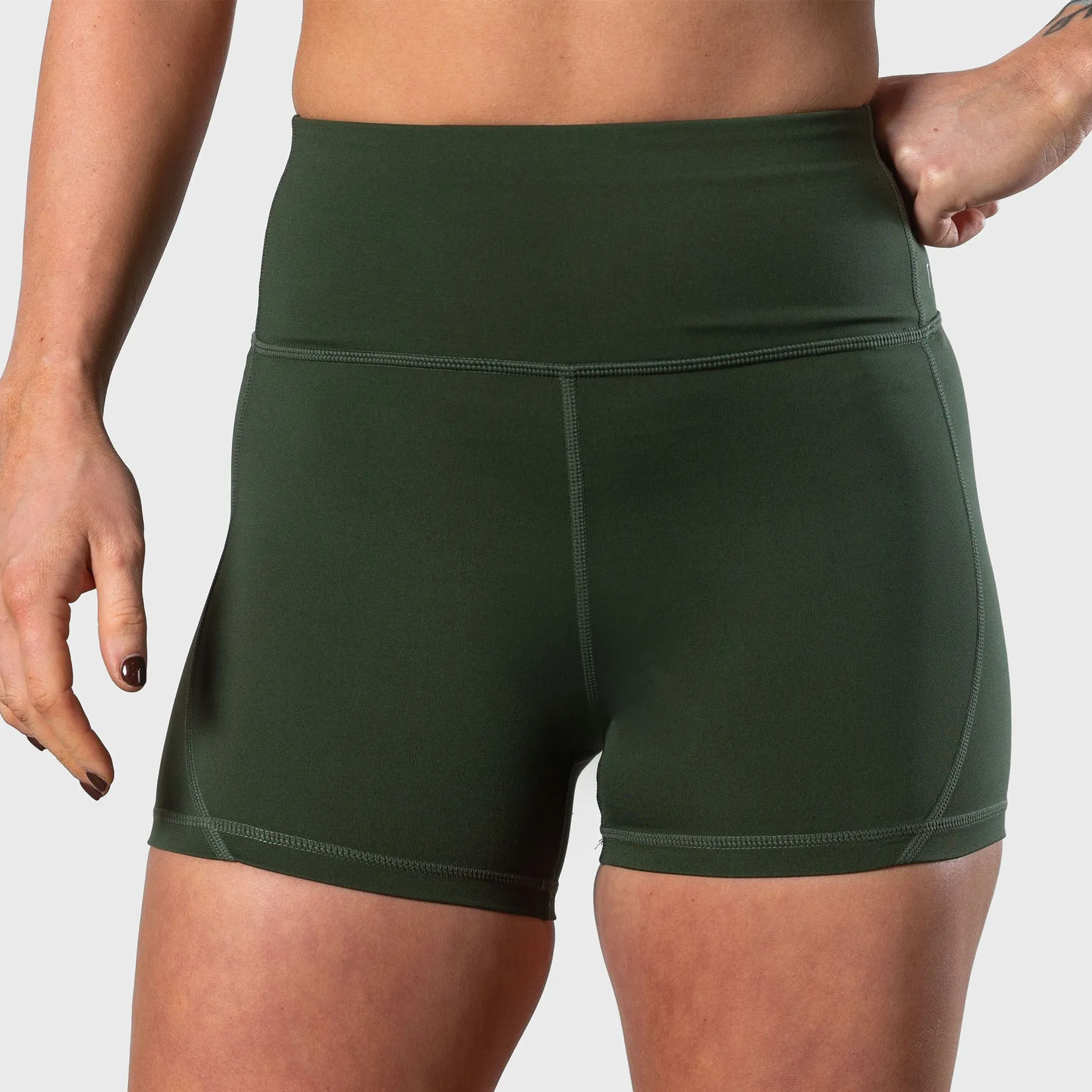 THE BRAVE - WOMEN'S SCULPT HIGH WAISTED BOOTY SHORTS - DARK OLIVE
