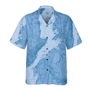 The Lake Champlain - Diamond Island Blues Coconut Button Camp Shirt
