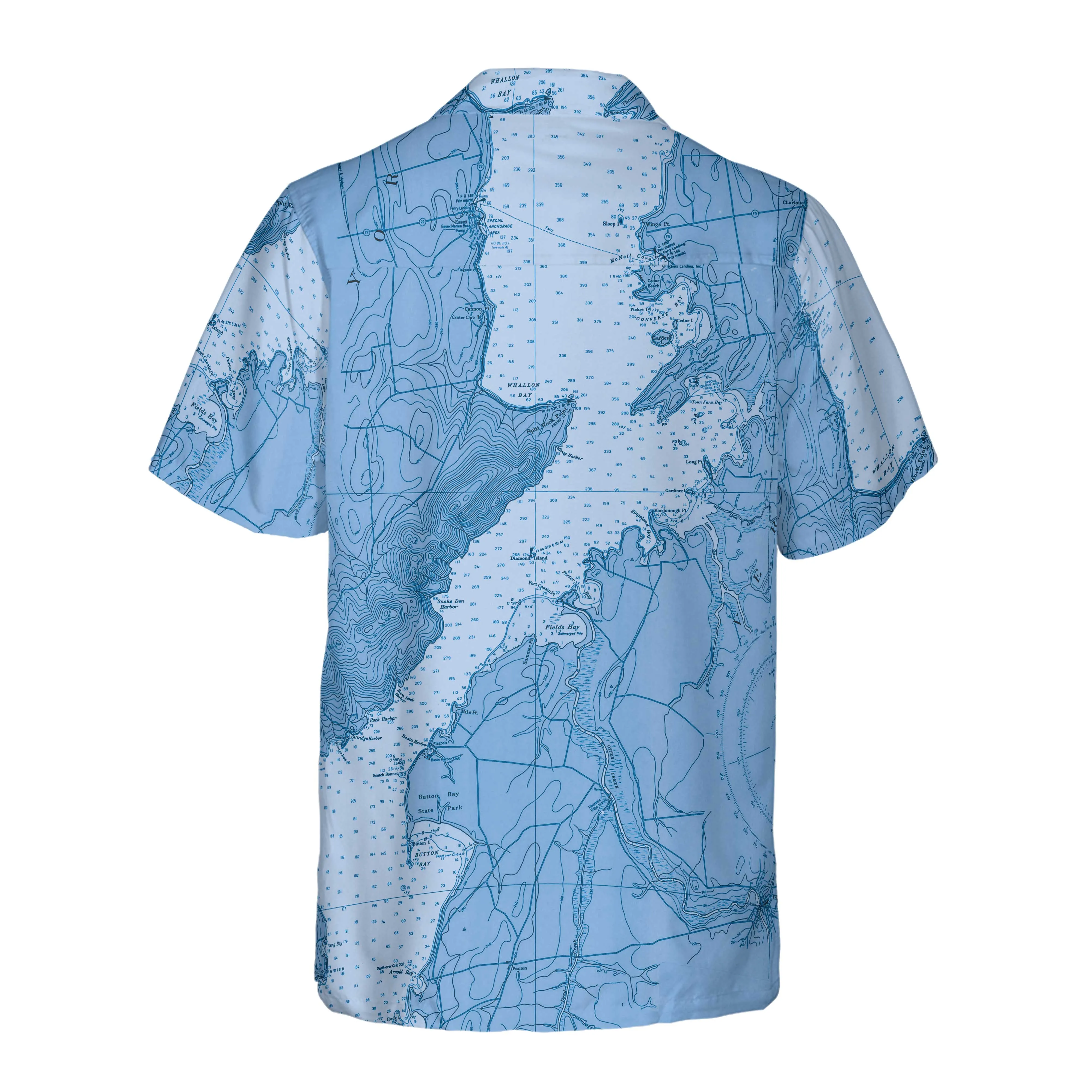 The Lake Champlain - Diamond Island Blues Coconut Button Camp Shirt