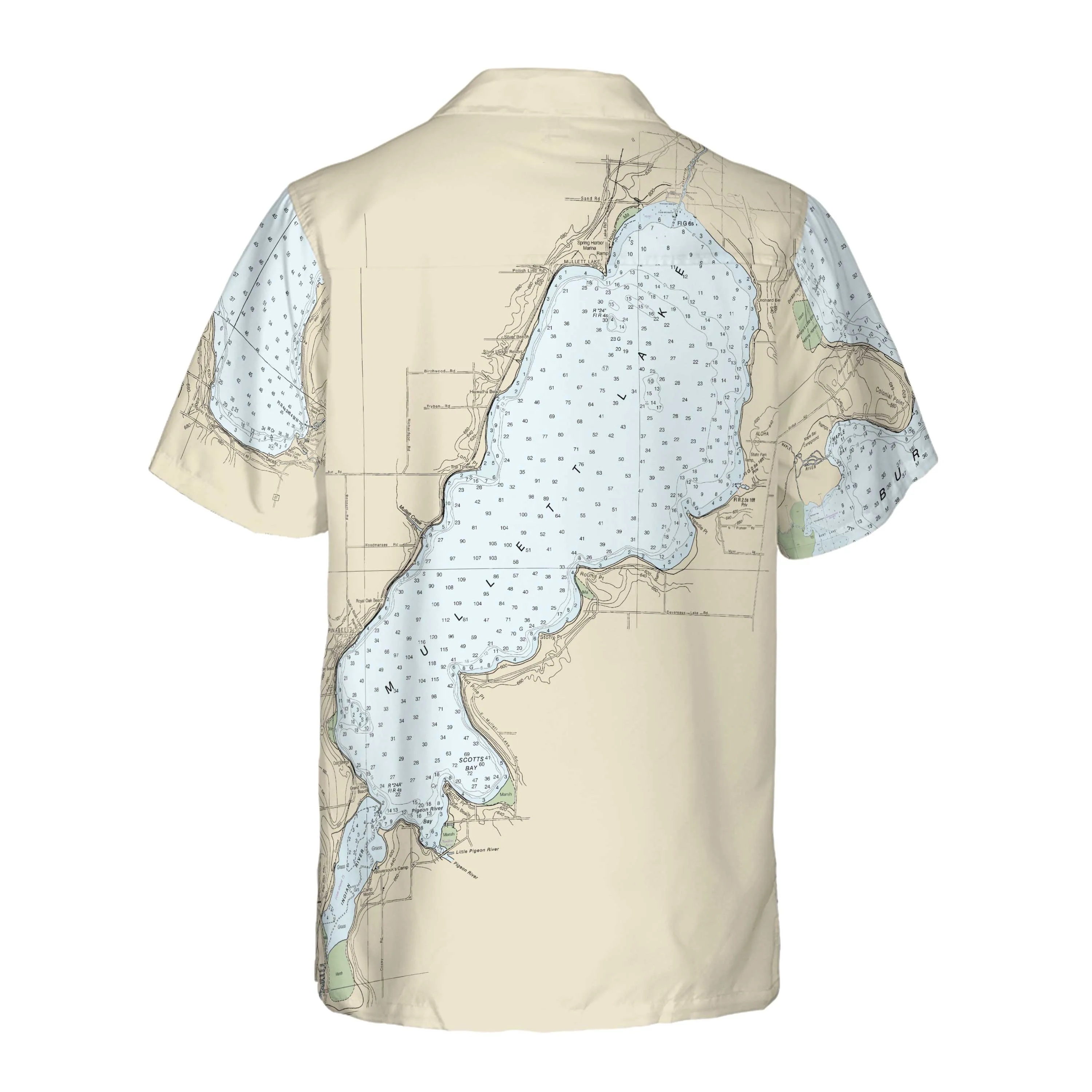 The Mullett and Burt Lakes Navigator Coconut Button Camp Shirt