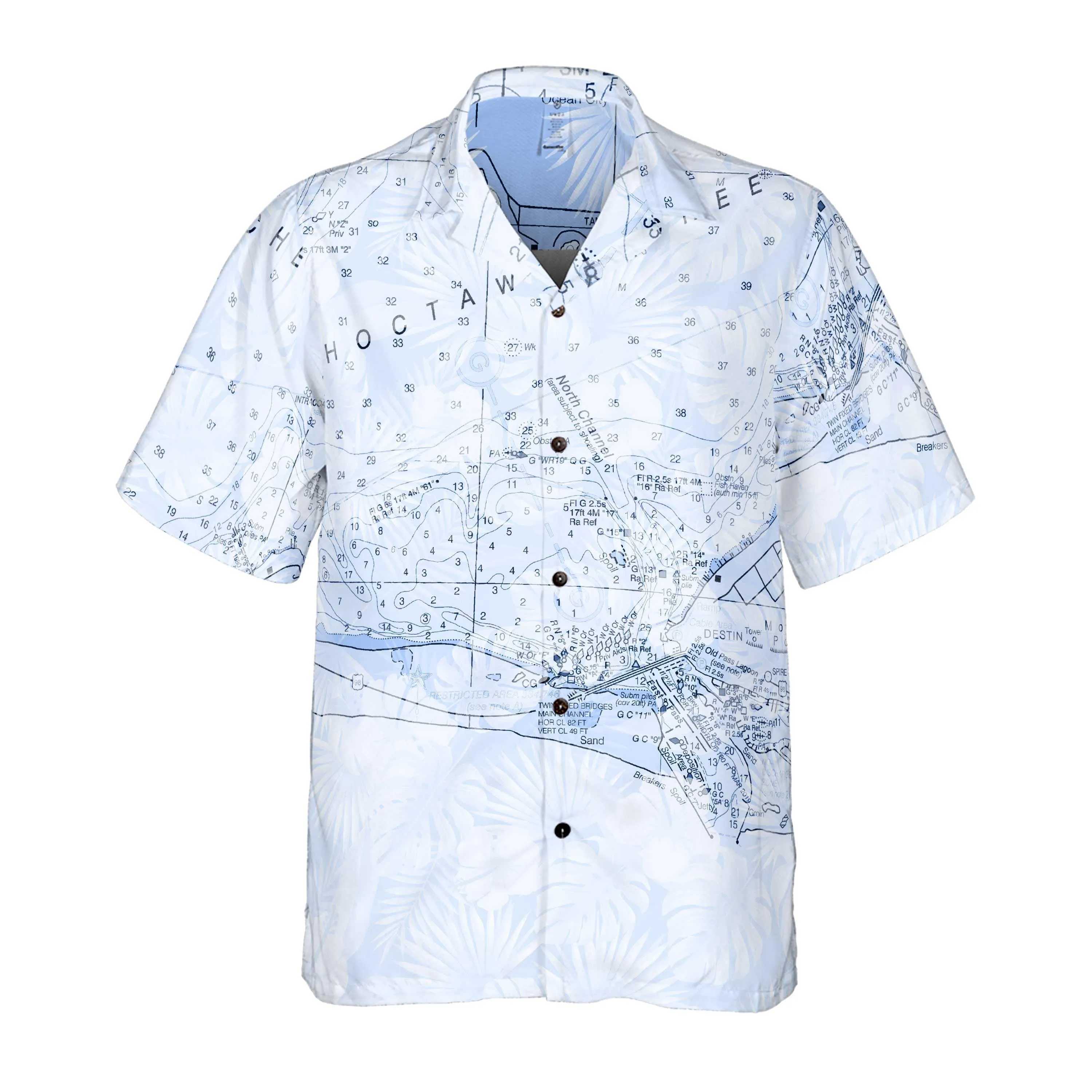 The Okaloosa Island Faded Blue Flowers Coconut Button Camp Shirt