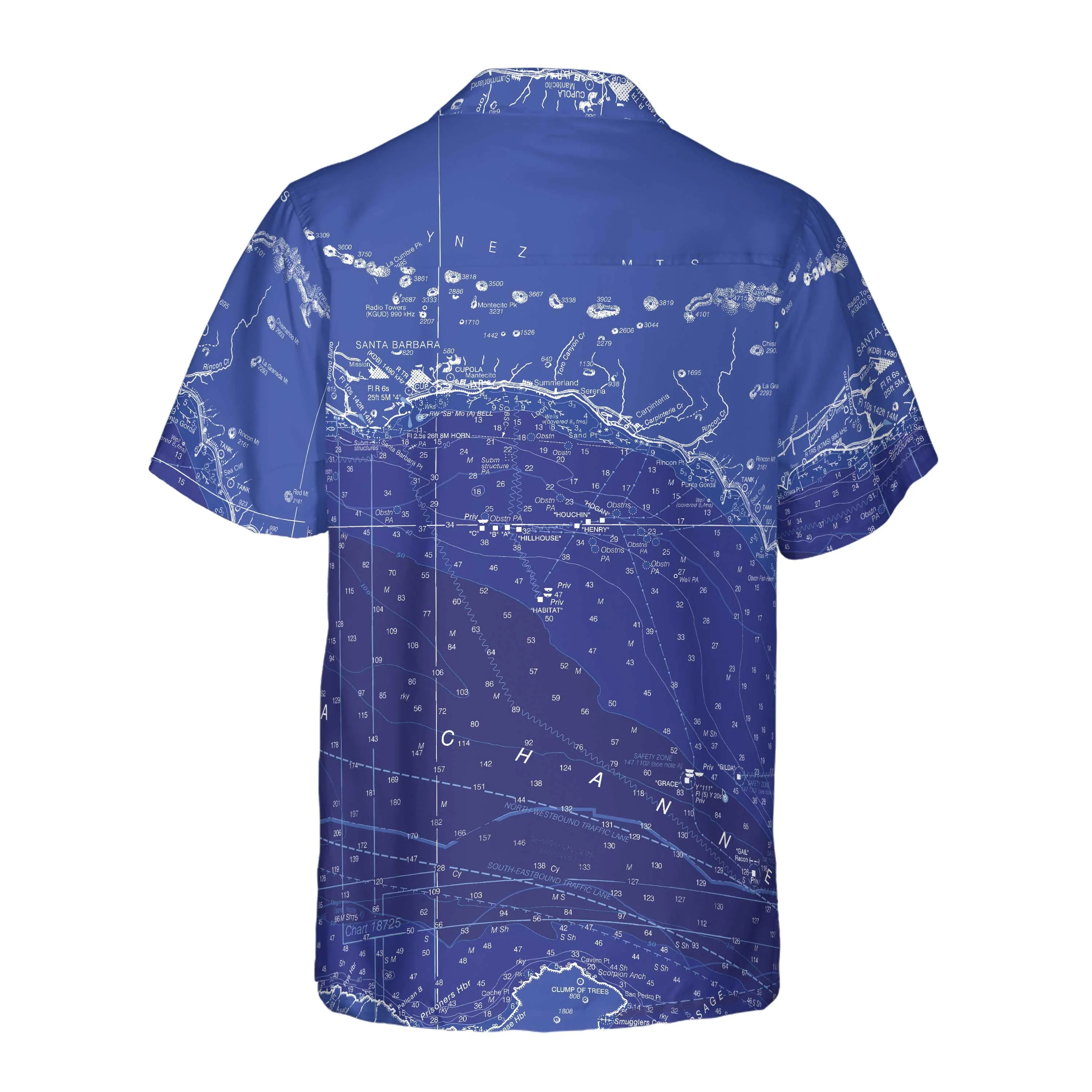 The Santa Barbara Blue Marine Coconut Button Camp Shirt