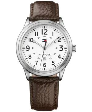 TOMMY HILFIGHER MEN'S BROWN LEATHER STRAP WATCH 42MM 1791259 NWT/NIB
