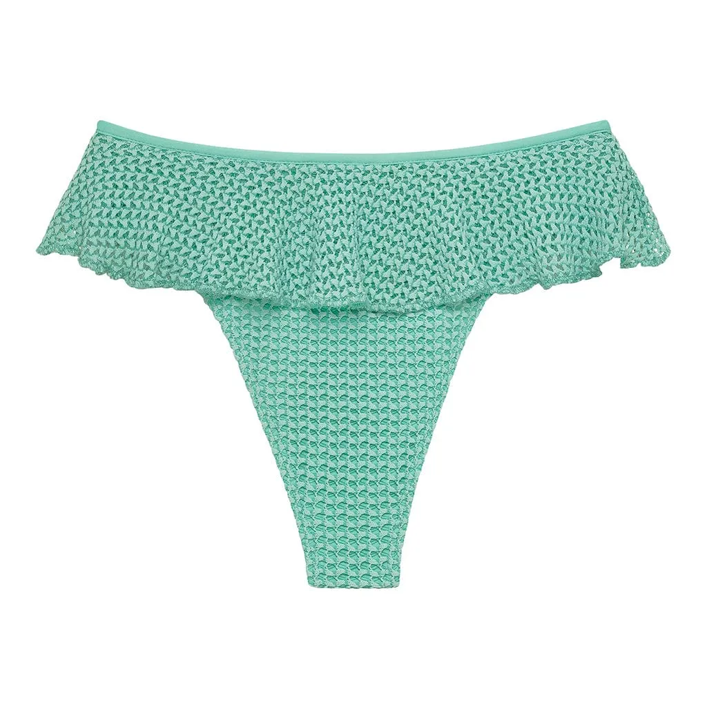 Turquoise Crochet Tamarindo Ruffle Bikini Bottom