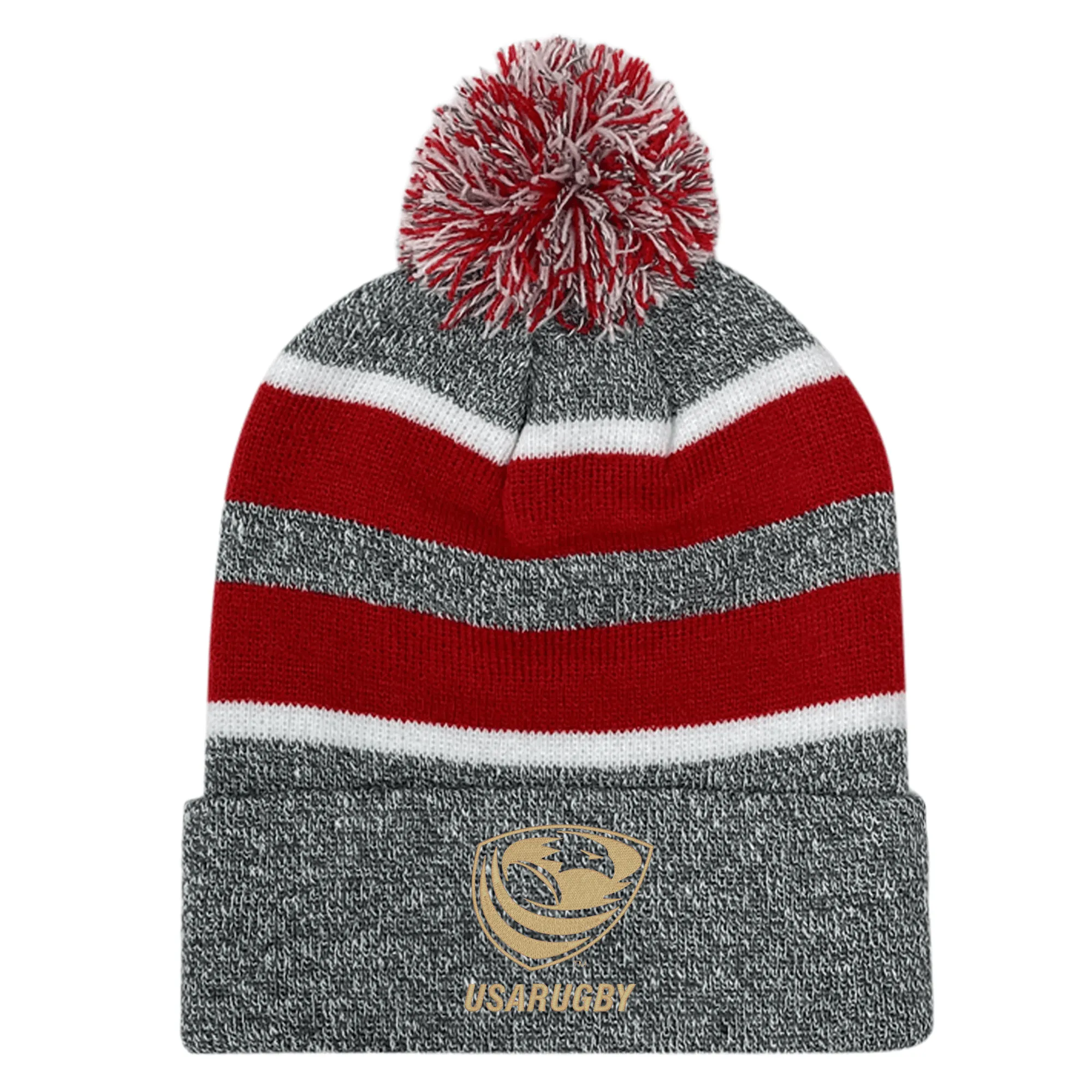 USA Rugby Bronze Hooped Knit Fold Over Pom-Pom Beanie