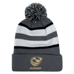 USA Rugby Bronze Hooped Knit Fold Over Pom-Pom Beanie