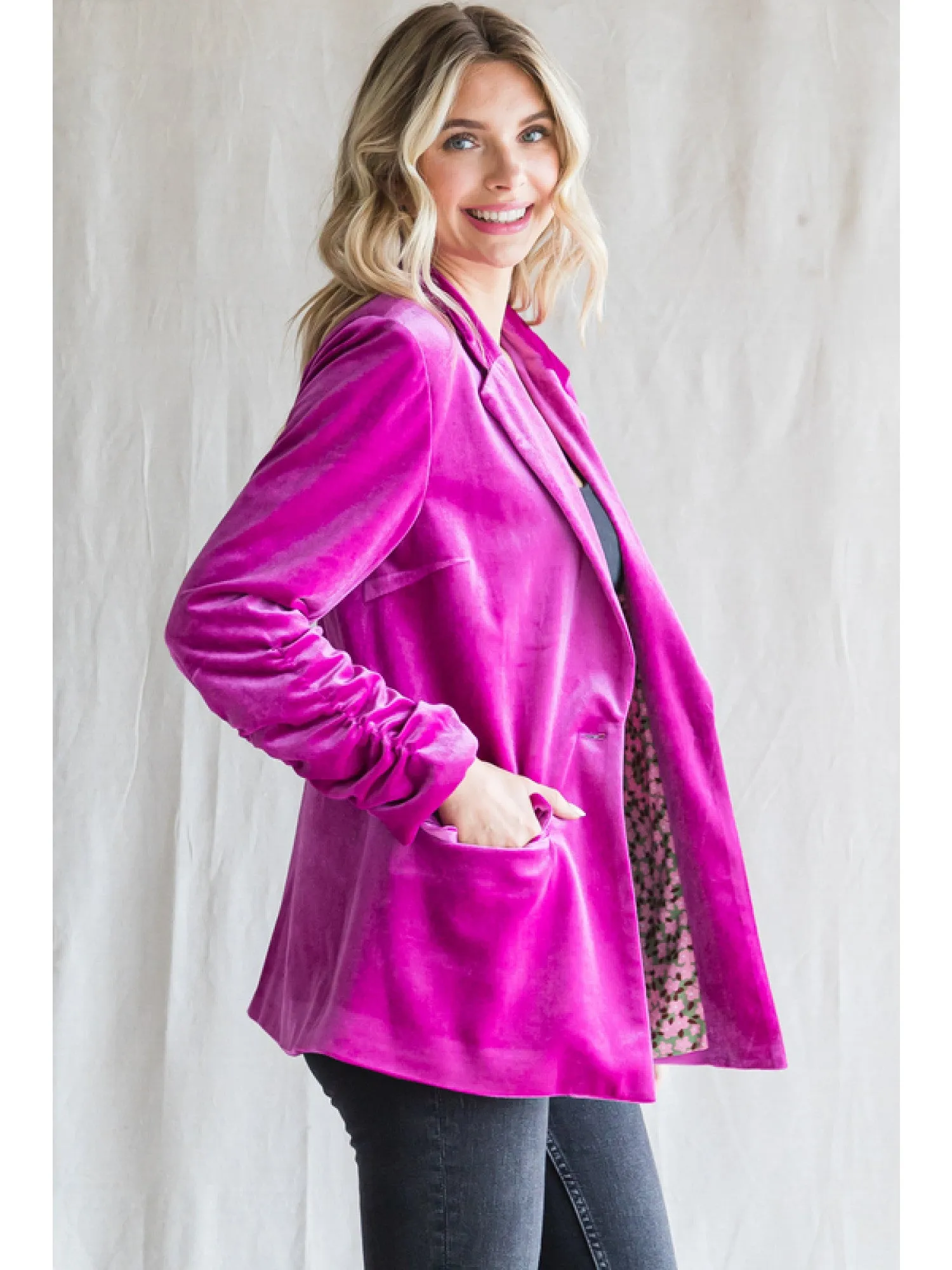 Velvet Blazer with Floral Lining
