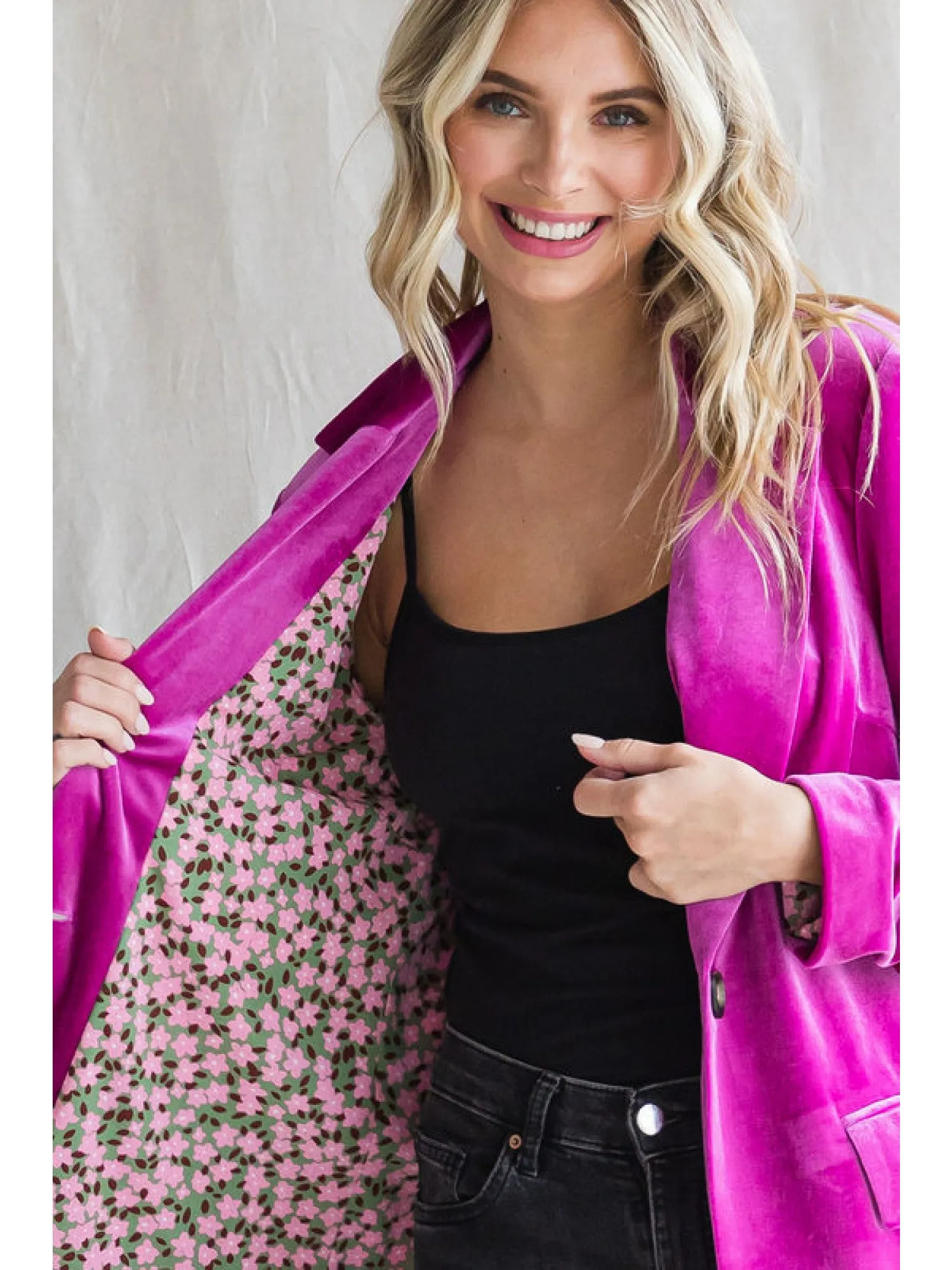 Velvet Blazer with Floral Lining