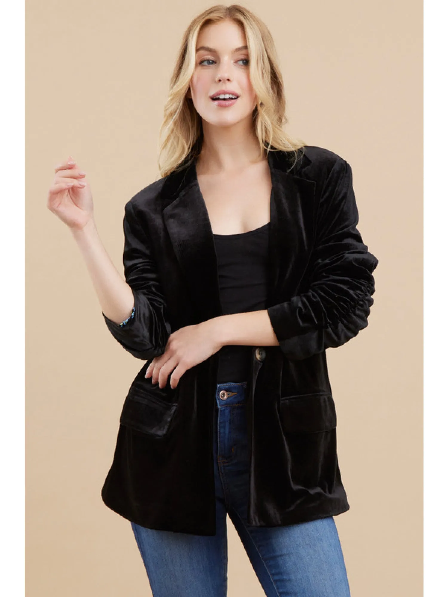 Velvet Blazer with Floral Lining