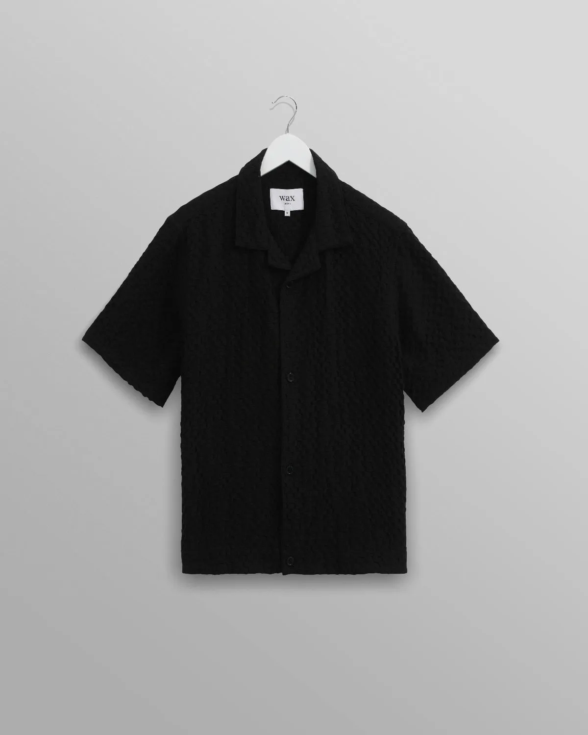 Wax London Lido Black Dobby Cotton Weave Short-Sleeve Shirt