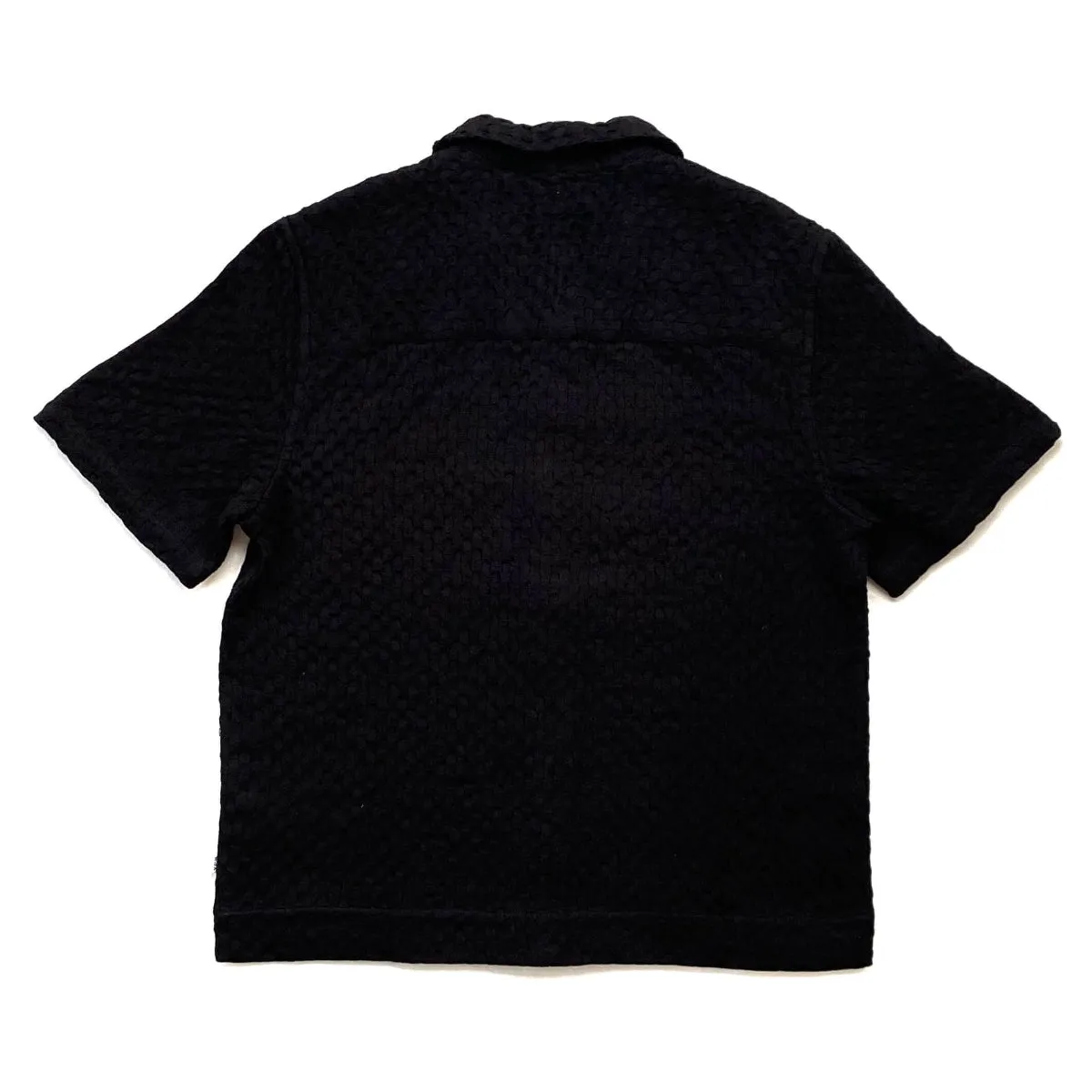 Wax London Lido Black Dobby Cotton Weave Short-Sleeve Shirt
