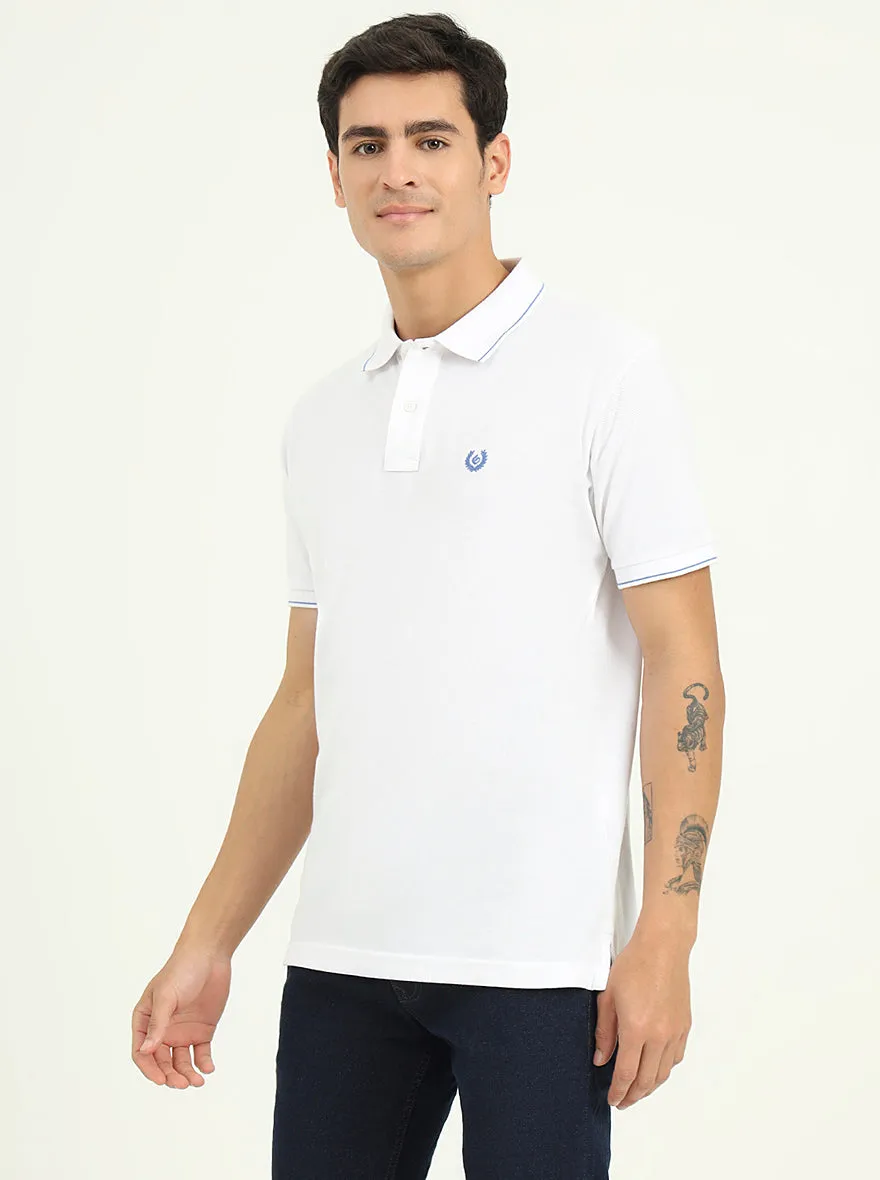 White Solid Slim Fit Polo T-Shirt | Greenfibre
