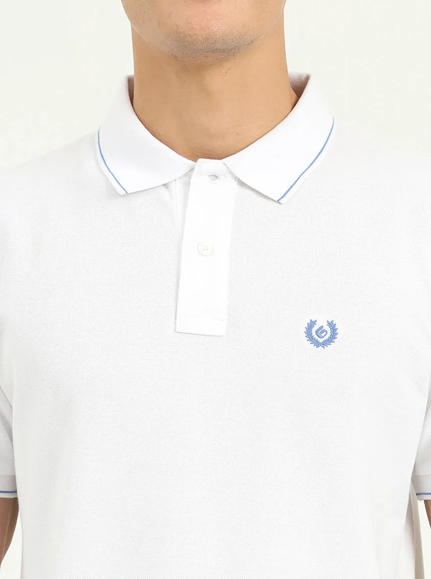 White Solid Slim Fit Polo T-Shirt | Greenfibre