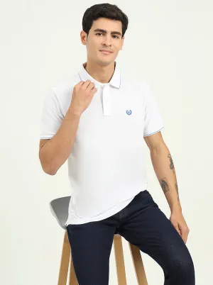 White Solid Slim Fit Polo T-Shirt | Greenfibre