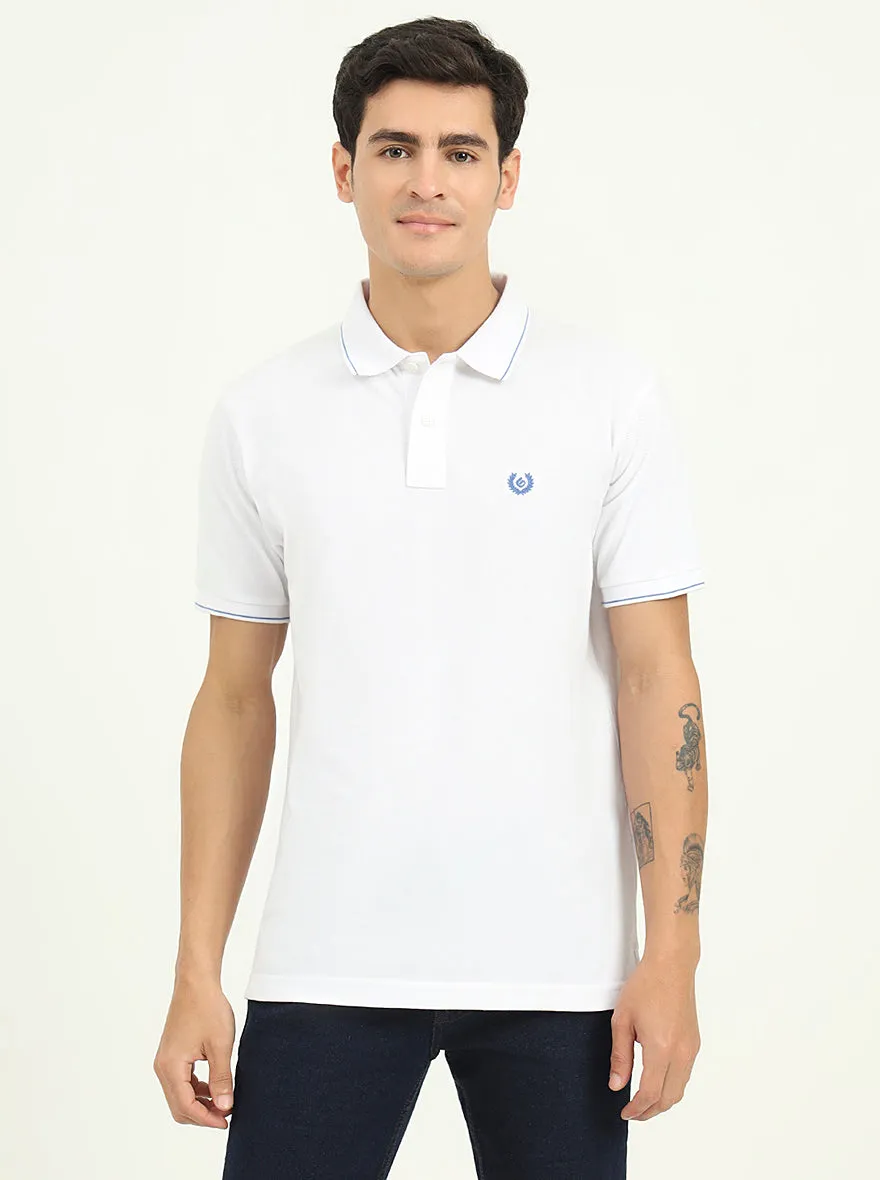 White Solid Slim Fit Polo T-Shirt | Greenfibre
