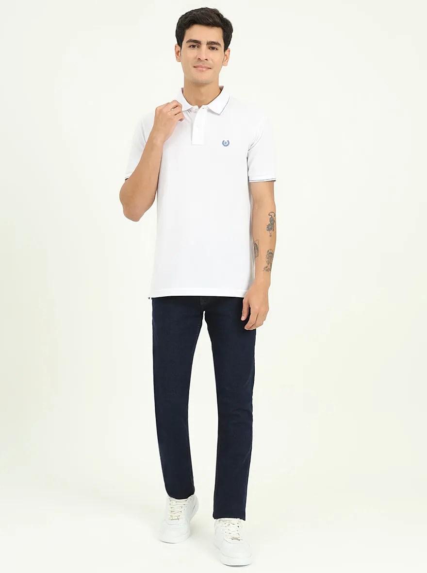 White Solid Slim Fit Polo T-Shirt | Greenfibre