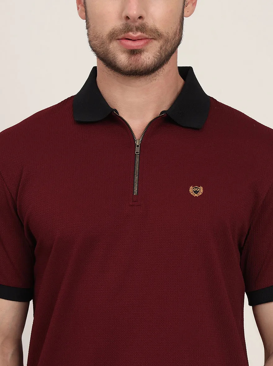 Wine Solid Slim Fit Polo T-Shirt | JadeBlue