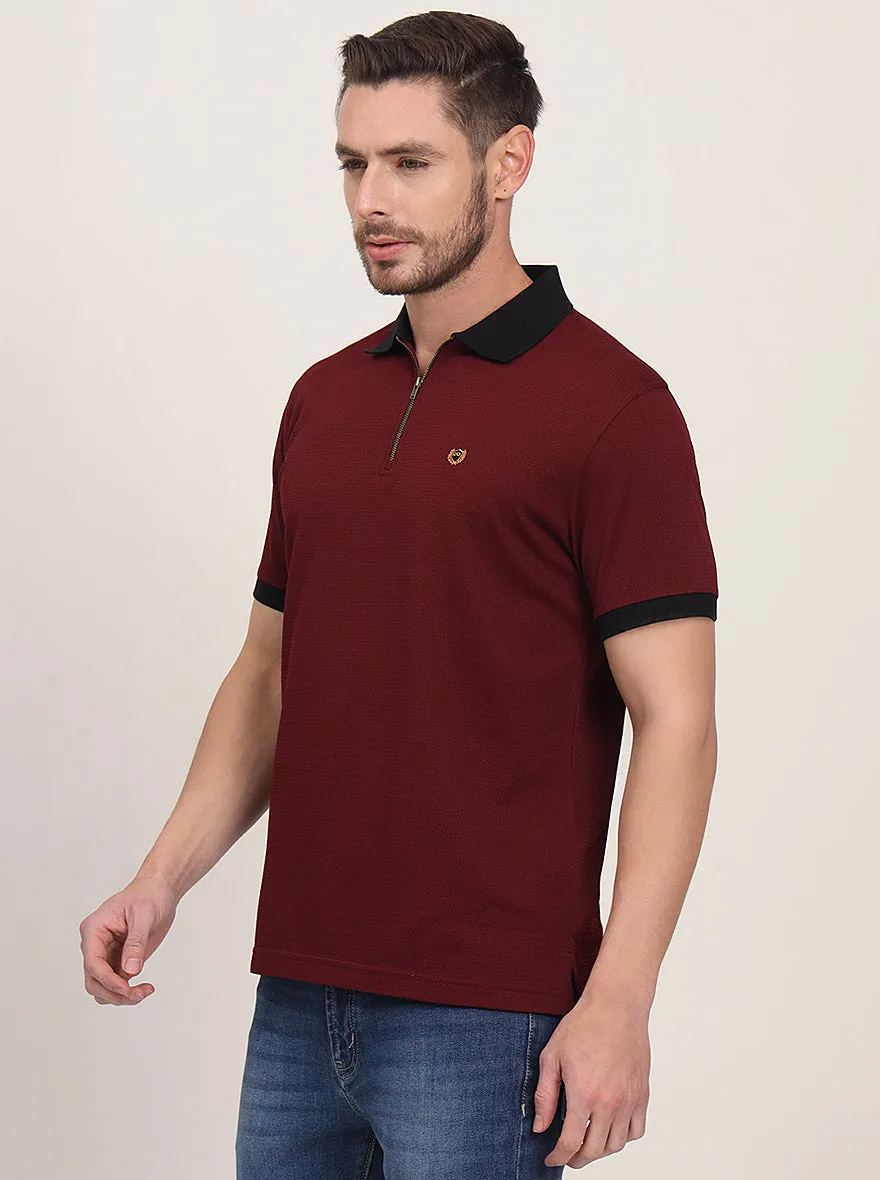 Wine Solid Slim Fit Polo T-Shirt | JadeBlue