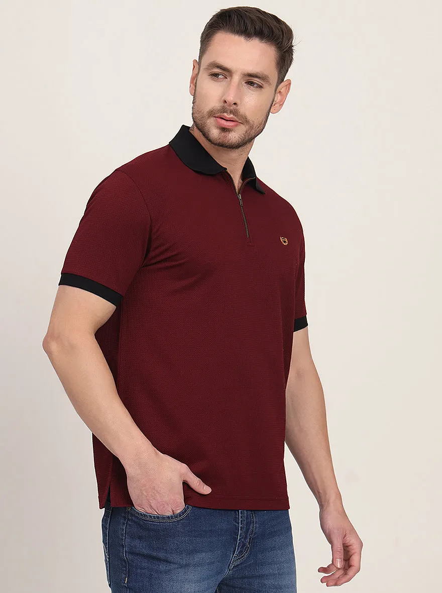 Wine Solid Slim Fit Polo T-Shirt | JadeBlue