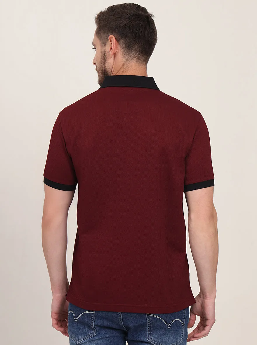 Wine Solid Slim Fit Polo T-Shirt | JadeBlue