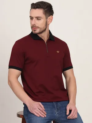Wine Solid Slim Fit Polo T-Shirt | JadeBlue