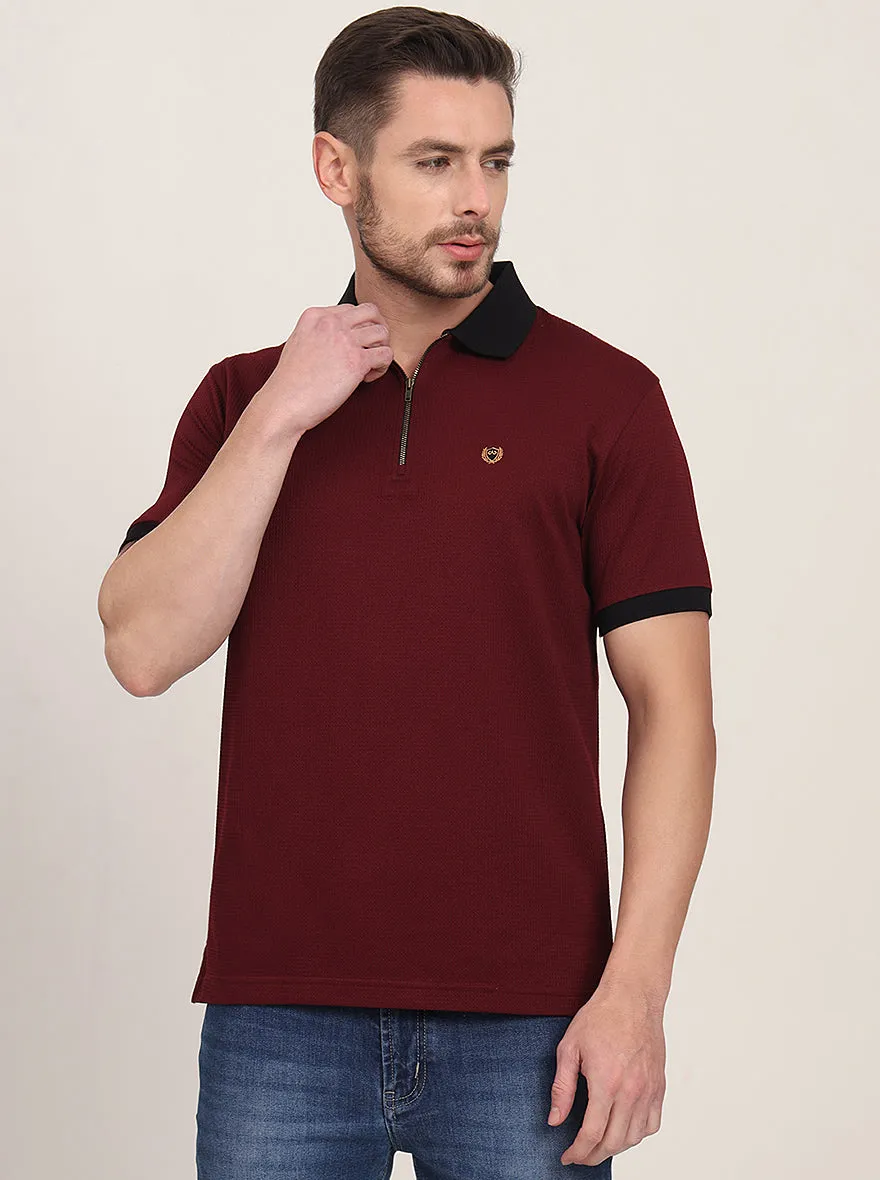 Wine Solid Slim Fit Polo T-Shirt | JadeBlue