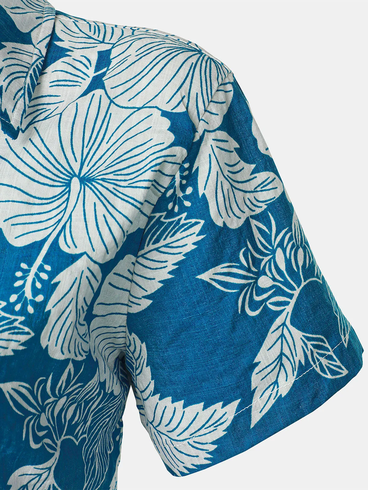 Women's Blue Floral Print Blouse Hawaiian Cotton Beach Summer Aloha Short Sleeve Shirt