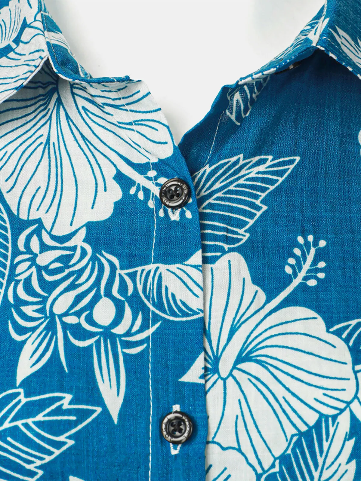 Women's Blue Floral Print Blouse Hawaiian Cotton Beach Summer Aloha Short Sleeve Shirt