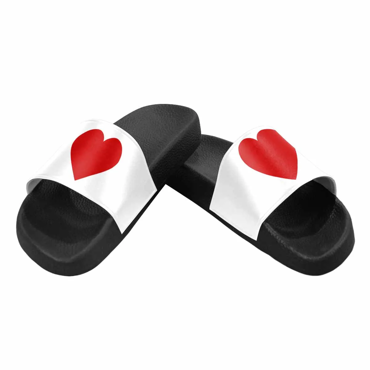 Womens Slide Sandals, White and Red Print