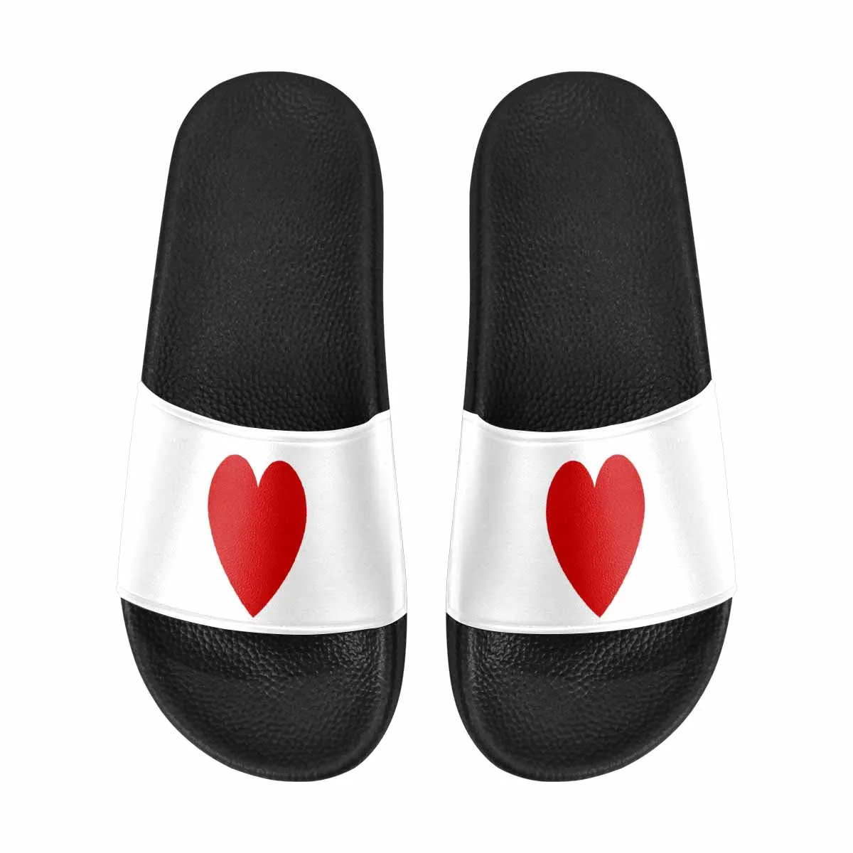 Womens Slide Sandals, White and Red Print