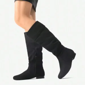 Womens Wide Calf Faux Fur Slouchy Low Heel Side Zip Knee High Boots Wide/Calf/Black Size 9.5