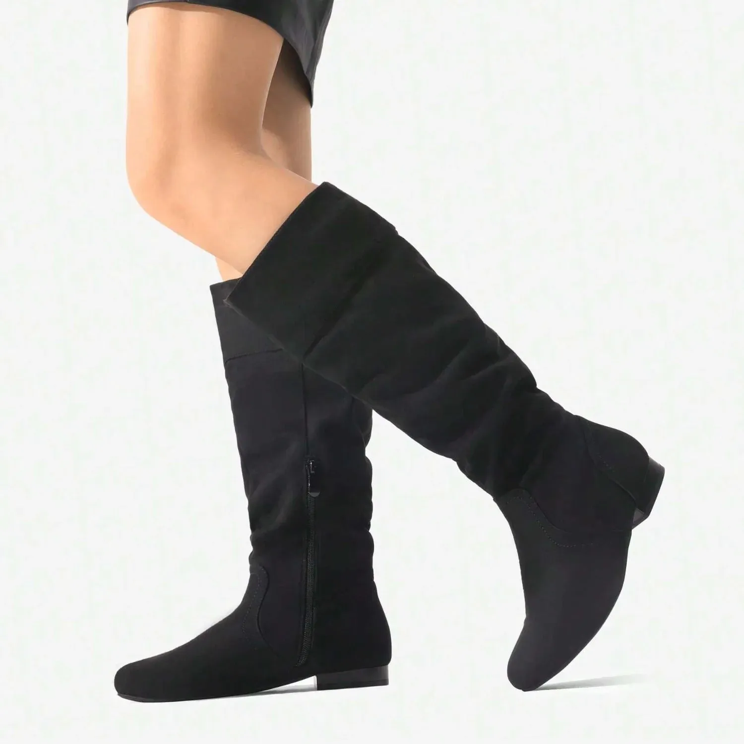 Womens Wide Calf Faux Fur Slouchy Low Heel Side Zip Knee High Boots Wide/Calf/Black Size 9.5