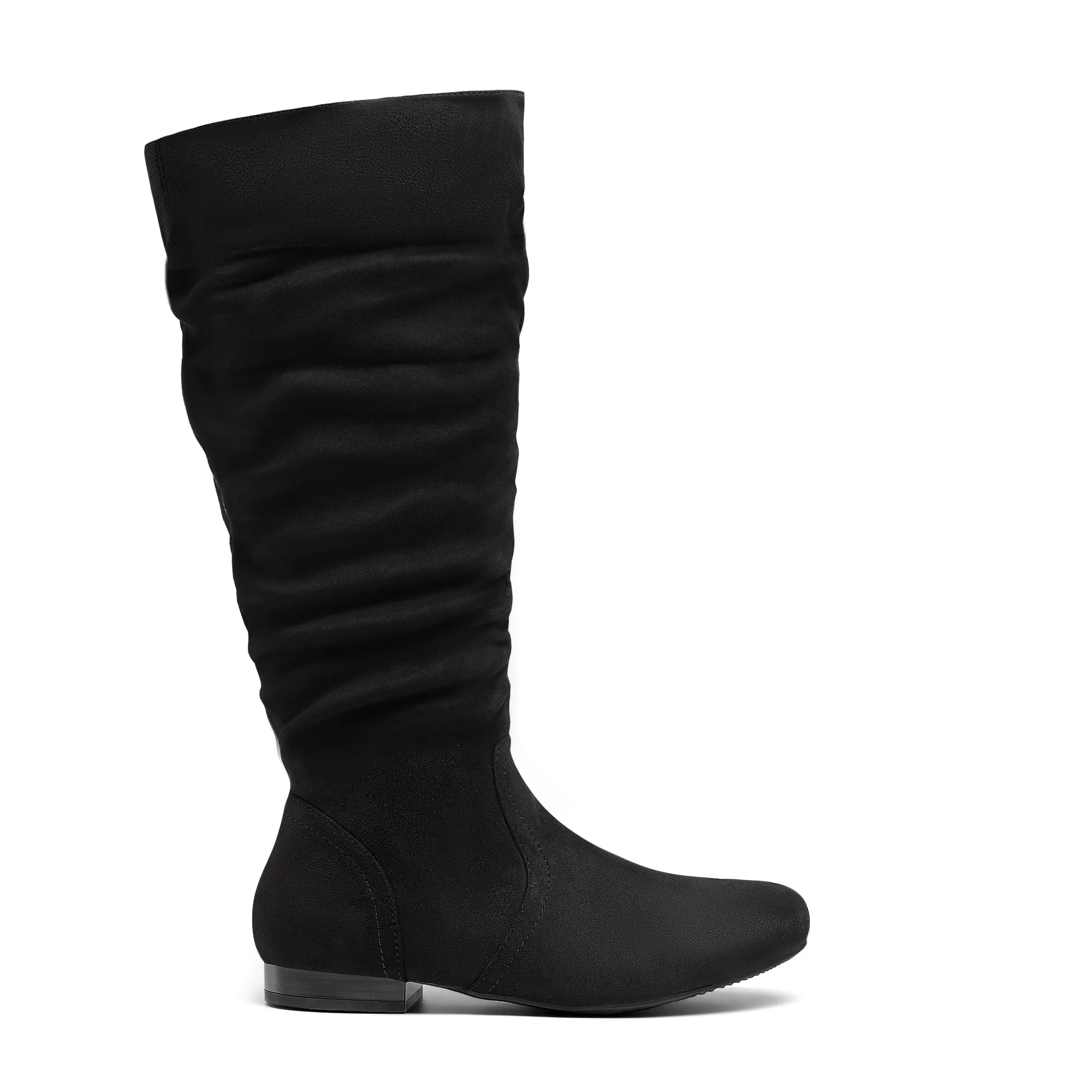 Womens Wide Calf Faux Fur Slouchy Low Heel Side Zip Knee High Boots Wide/Calf/Black Size 9.5