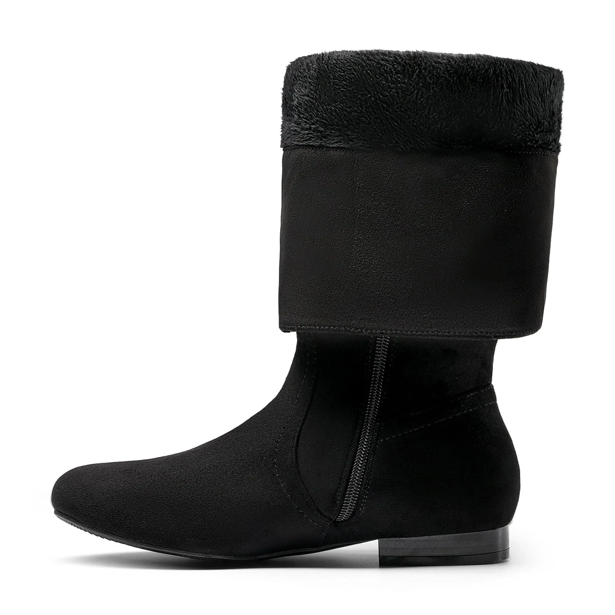 Womens Wide Calf Faux Fur Slouchy Low Heel Side Zip Knee High Boots Wide/Calf/Black Size 9.5